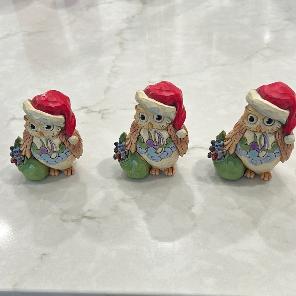 JS Collections Festive Owl Figurines with Red and Green Accents